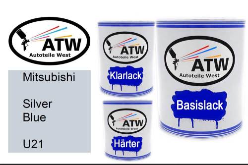 Mitsubishi, Silver Blue, U21: 1L Lackdose + 1L Klarlack + 500ml Härter - Set, von ATW Autoteile West.